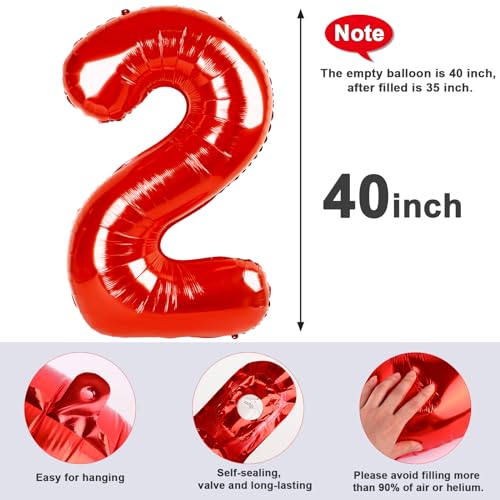 Mluchee 40in Red Number Balloon 2 Birthday Party Decoration