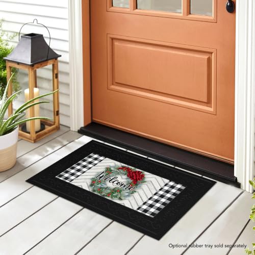 Winter Wreath Decorative Mini Doormat - 22x10 Non-Slip Entry Mat