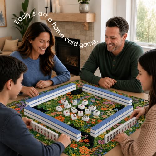 Floral Black Cat Mahjong Mat 31.5" x 31.5" - Non-Slip Noise-Reducing Cover
