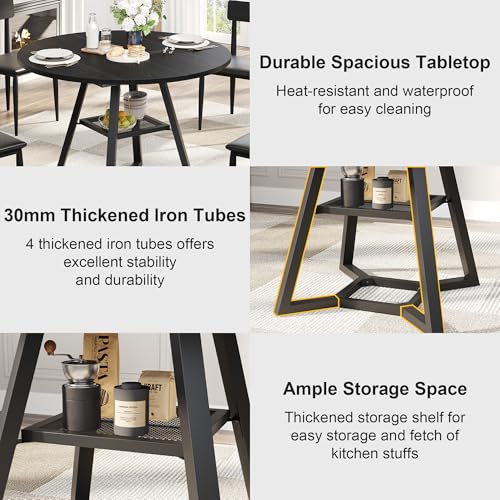 43-Inch Round Dining Table with Pedestal Base, Industrial Kitchen Table