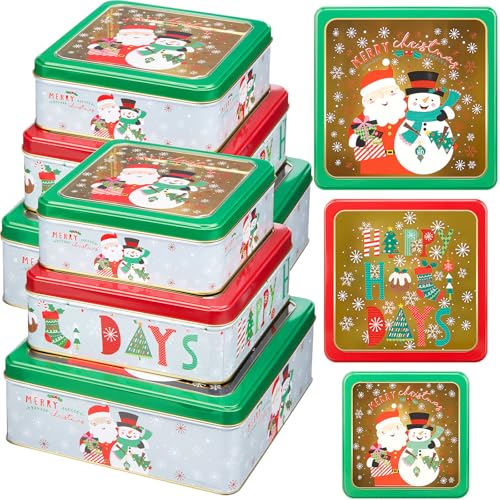Lingvee 6 Pcs Christmas Cookie Tins with Lids – Classic Gift Set