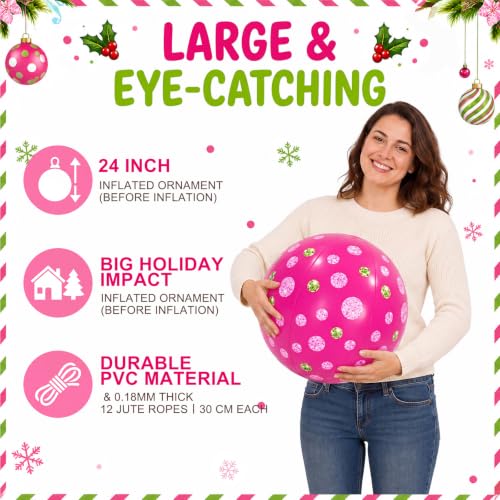 Jetec 24 Inch 12 Pack Pink & Green Giant Christmas Inflatable Ornaments