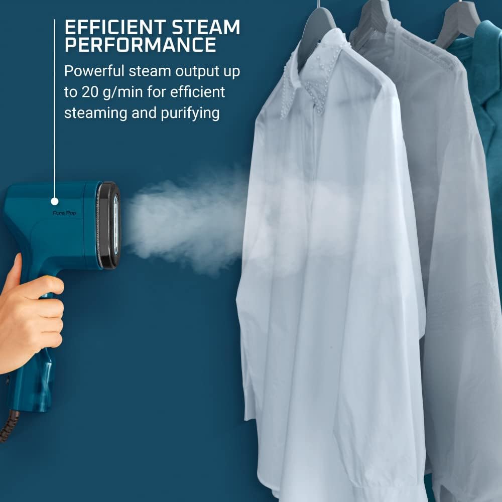 Rowenta PurePop Handheld Steamer - 15-Second Heat-Up, 2.3 Oz Capacity, Portable Travel Iron - Blue