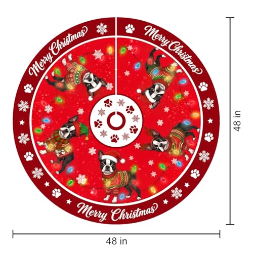 Boston Terrier Christmas Tree Skirt 48 Inch Holiday Decor for Indoor & Outdoor
