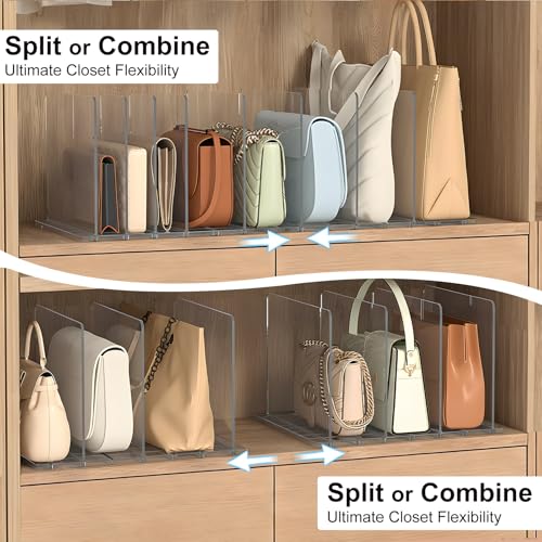 Clear Purse Organizer for Closet with Adjustable Dividers for Handbags