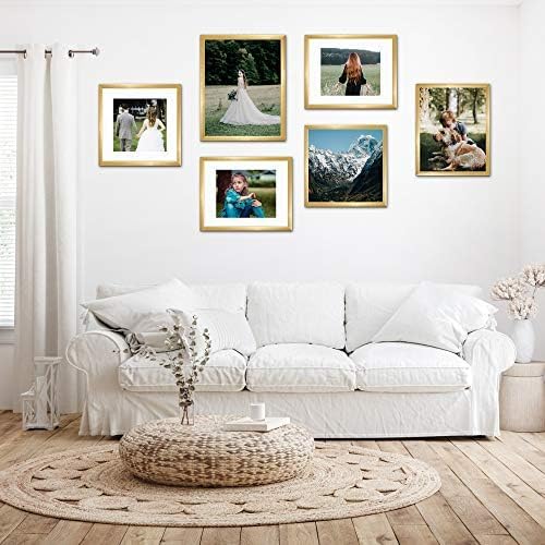 Upsimples 8x12 Picture Frame Set of 5 - Display 6x8 Photos with Mat or 8x12 Without | Elegant Gold Finish