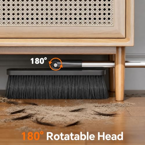 Standing Broom and Dustpan Set with 52-Inch Long Handle & Built-in Comb Teeth