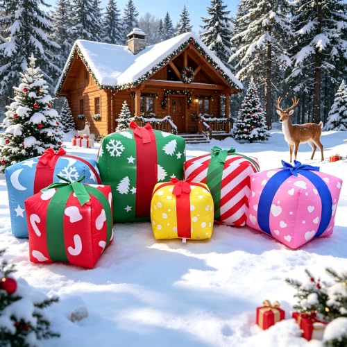 8FT Colorful Inflatable Christmas Gift Boxes Set with LED Lights, Holiday Yard Decor