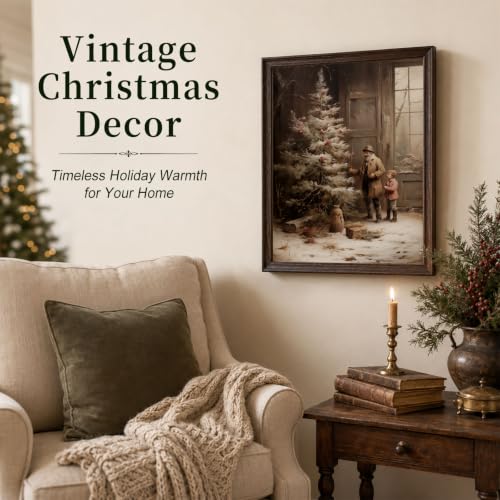 ZEARPT Vintage Christmas Wall Art 8x10 / 11x14 Country Farmhouse Print Santa Forest