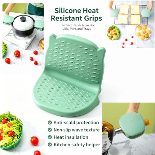 Rainbow-Colored 5Pcs Foldable Pine Wood Christmas Tree Trivet Set with Stand and Silicone Oven Mitts