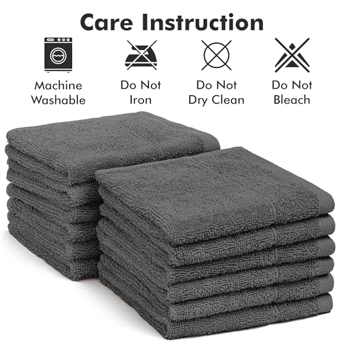 Novo Home Dark Grey Cotton Face Towels Pack of 12 - Soft, Absorbent & Quick Dry