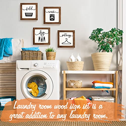 Rustic Farmhouse Laundry Room Wall Decor, Set of 4 Wooden Signs 8x8 Inch