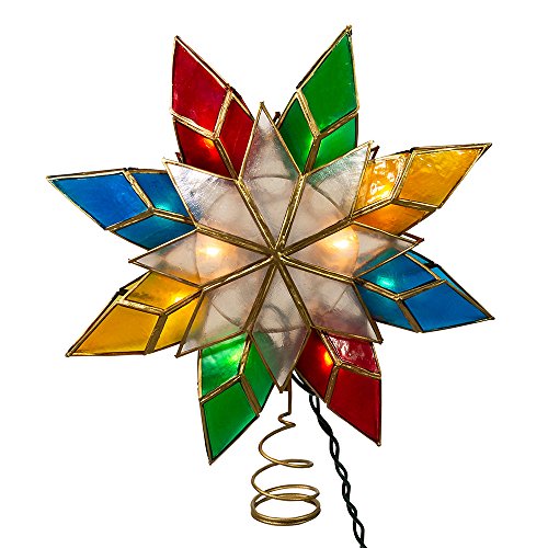 Multi-Color Capiz Star Christmas Tree Topper with 10 Lights (9-Inch)