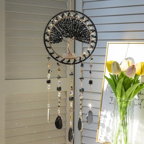 Tree of Life Dream Catcher & Crystal Sun Catcher Boho Window Hanging