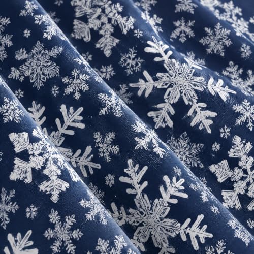 Horaldaily 2 Pack Christmas Sheer Window Valances 52x14in Snow Blue Foil