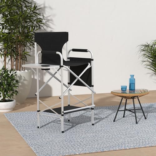 Folding Director's Chair with Side Table and Footrest, Portable Makeup Seat
