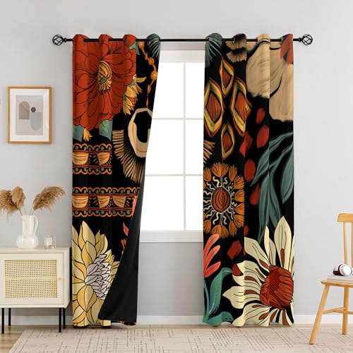 Blackout Curtains with Floral Design - 52x84 Inches, 2 Panels