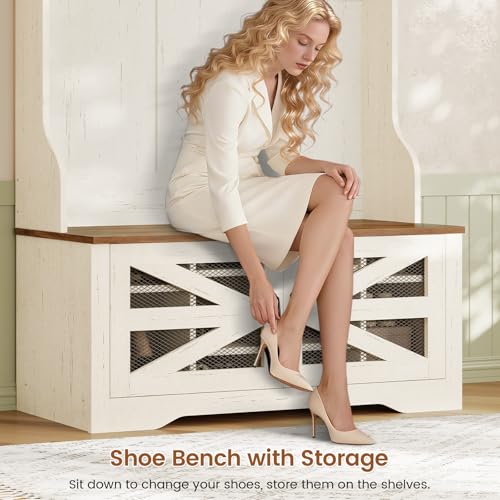 5-in-1 Entryway Hall Tree with Shoe Storage Bench, Coat Rack and LED Lights
