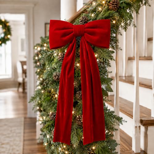 Senjie Extra-Large 16-in Velvet Christmas Tree Bow, 35-in Overall Length, Red