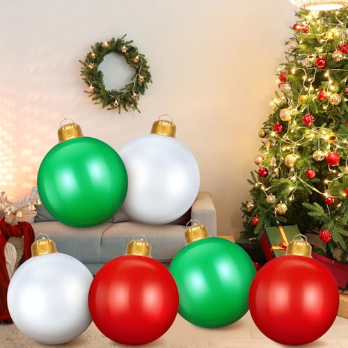 DERTE 6-Pack 24in Inflatable Christmas Ball Ornaments for Outdoor Yard Display