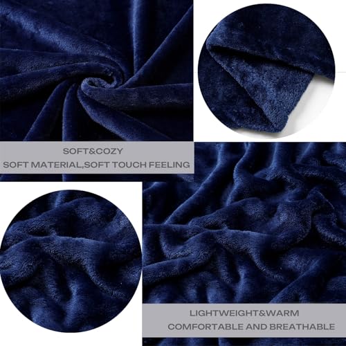 Plush Fleece Throw Blanket, Navy Blue 50"x60" - Super Soft Flannel Couch Blanket