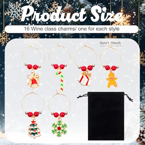 16 Pcs Christmas Wine Glass Charms - Holiday Drink Markers & Party Favors