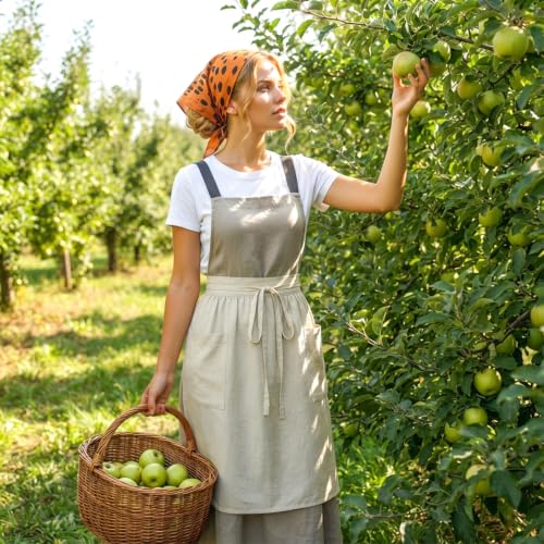 Vintage Linen Waist Apron with Pockets for Cooking and Gardening