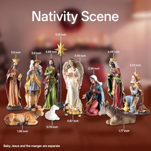 Multicolor 13-Piece Nativity Set, 3.9 Inch Figures - Handcrafted Resin