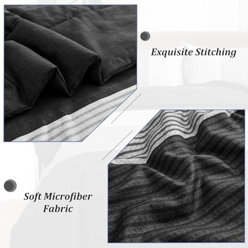Black Comforter Set Full Size - Reversible Stripe Design, 3 Pieces