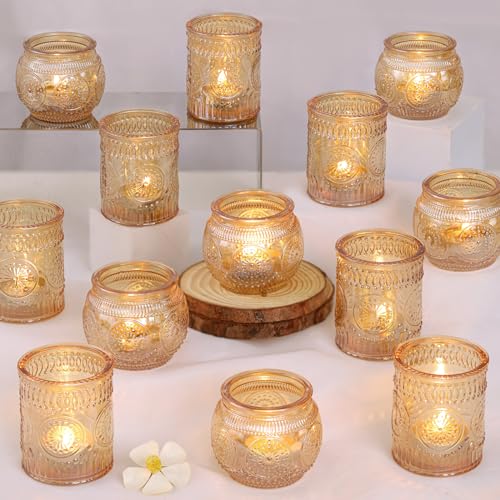 DARJEN Gold Votive Candle Holders Set 24PCS Glass Tea Light Candle Holders for Weddings & Home Decor