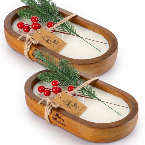 MTLEE 2 Pack Dough Bowl Candle Christmas Wood Candle, 9.4 x 5.7 1.8