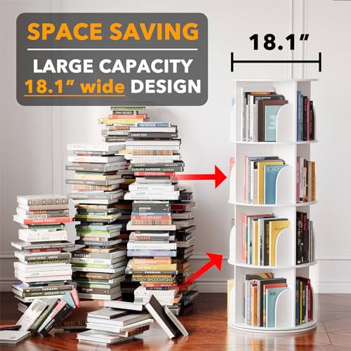 4-Tier 360 Rotating Bookshelf Tower Spinning Bookcase Corner Storage White