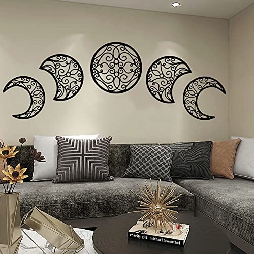 5-Piece Wooden Moon Phase Wall Decor Set for Bohemian Home Aesthetic