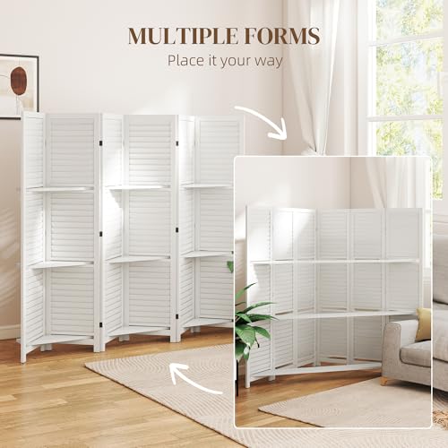 6-Panel Wood Room Divider with Shelves - 67-Inch Folding Privacy Screen