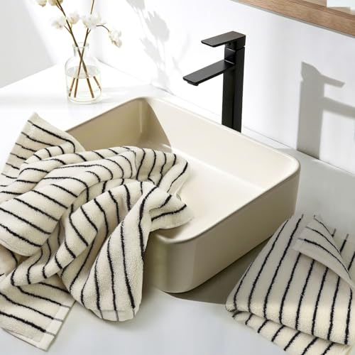 Jacquotha Black and White Striped Cotton Hand Towels 14x29