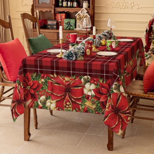 Softalker Christmas Rectangle Tablecloth 60 x 102 Inch, Red Checkered – Plaid Flower