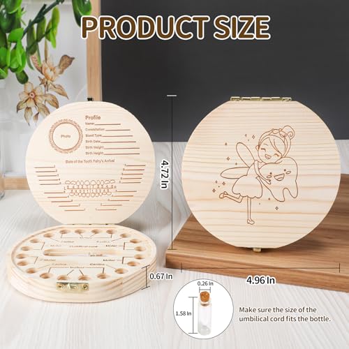 Wooden Baby Teeth Keepsake Box with Hair & Umbilical Cord Organizer