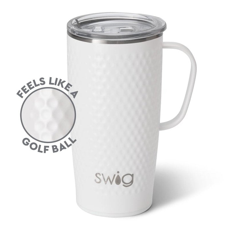 Swig Life 22oz Travel Mug, Insulated Tumbler with Handle and Lid, Cup Holder Friendly, Dishwasher Safe, Stainless Steel, Travel Coffee Cup, Insulated Mug with Lid (Golf Ball)
