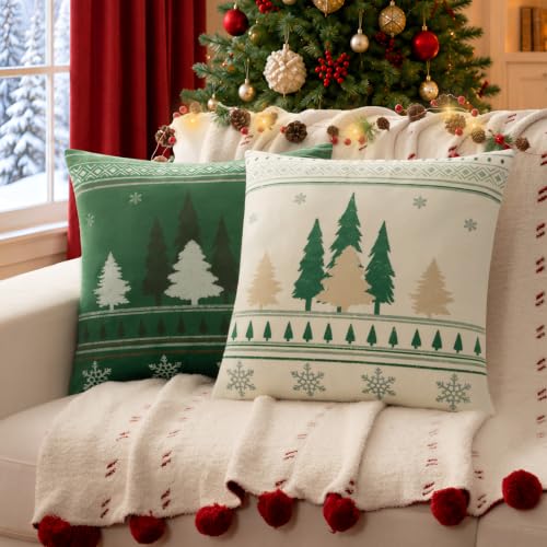 a moment Green 20x20 Inch Christmas Pillow Covers 2 Pack – Velvet Pine Tree Snowflake Holiday Decor