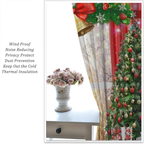 TYVGICZ Christmas Window Curtains 42x45 Inch Pack of 2 - Bell Snow Tree Holiday Drapes
