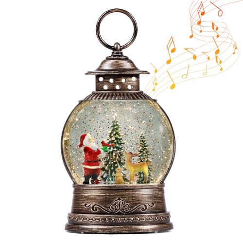 Musical Christmas Snow Globe Lantern with LED Lights and 6H Timer