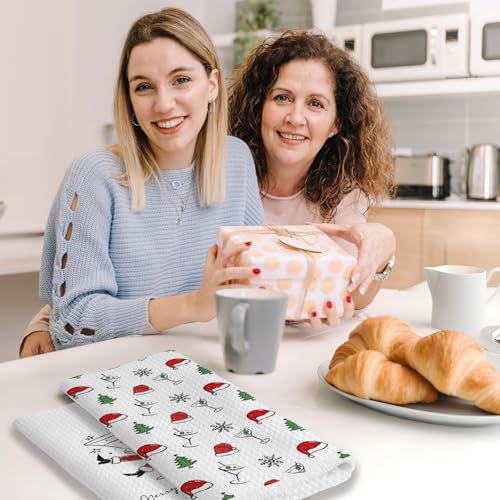 CosxHabitat Santa Cocktail Christmas Kitchen Dish Towels - Set of 2, 16x24 Inches