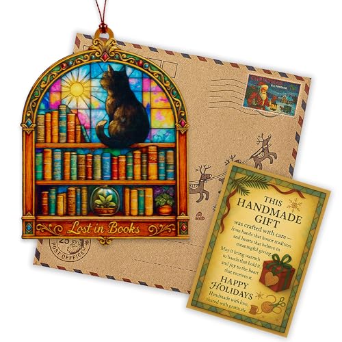 Christmas Book Ornament with Black Cat - 2026 Holiday Keepsake, Cat 04