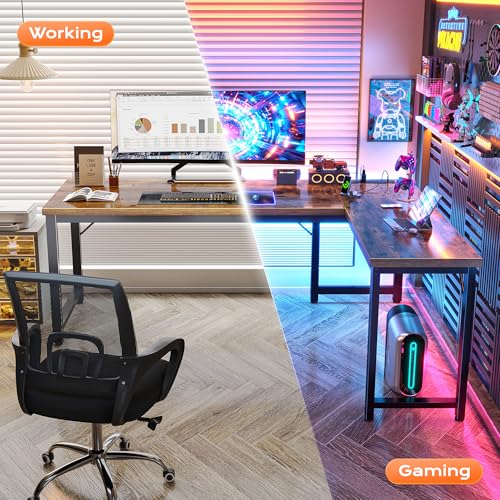 63-Inch L-Shaped Computer Desk with Built-in Power Outlets and USB Ports