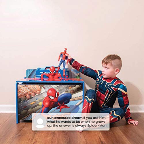 Wooden Superhero Toy Box with Safety Lid, Kids Storage Chest