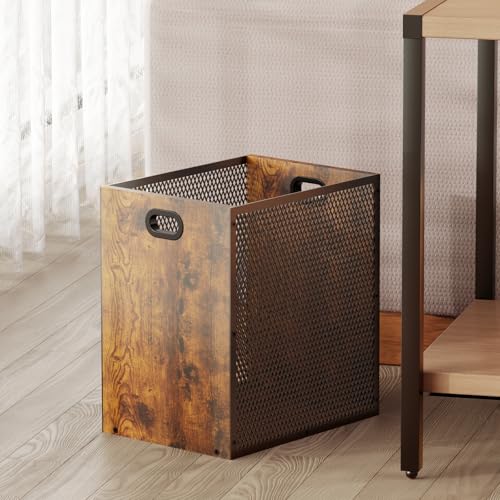 Industrial Retro Wood and Iron Trash Can 4.5 Gallon Wastebasket