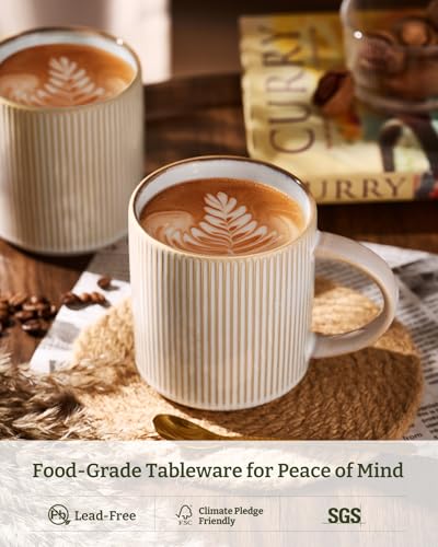Famiware Cappuccino White 16 oz Coffee Mug Set of 4 - Handcrafted, Stackable, Dishwasher & Microwave Safe