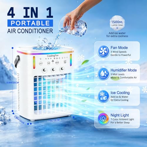 4-in-1 Portable Air Conditioner with 1500ML Tank and Remote
