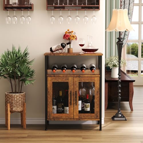 Industrial Wine Bar Cabinet with Mesh Doors and Detachable Wine Rack