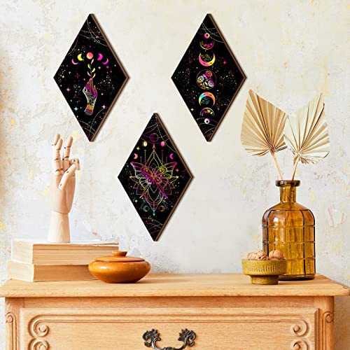 3-Piece Wooden Moon Phase Wall Art, Boho Celestial Hanging Decor Set